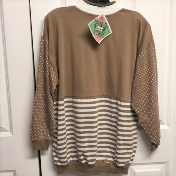 Cusp Brown White Polka Dot Stripe Print Long Sleeve Cotton Shirt Plus 0X NWT - Picture 4 of 6